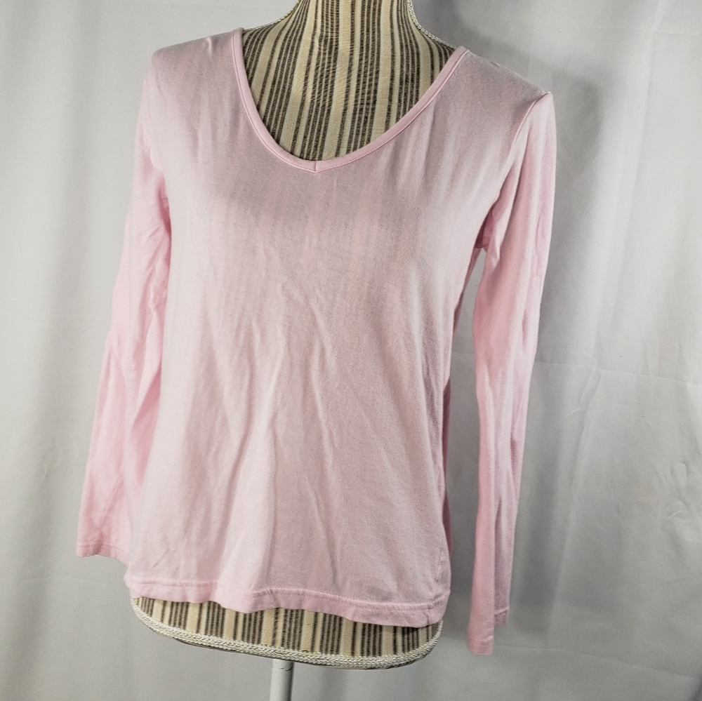 intimo for her Pink Long Sleeve V Neck 100% Cotton Pajama Top Size Medium
